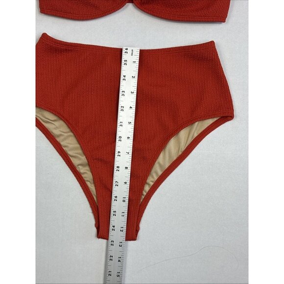 Women's S Two-Piece High Waist Bikini Swimsuit Textured Pumpkin Rust NWT - Picture 7 of 16